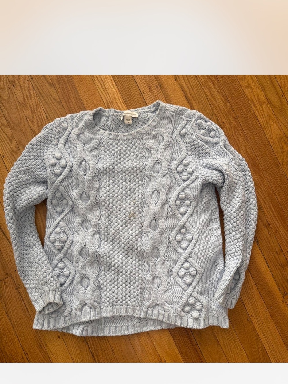 Coldwater Creek Pale Blue Cable Knit Crewneck Sweater